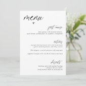 Moderne Handgeschreven Hart Eenvoudige Trouwmenu Menu (Staand voorkant)