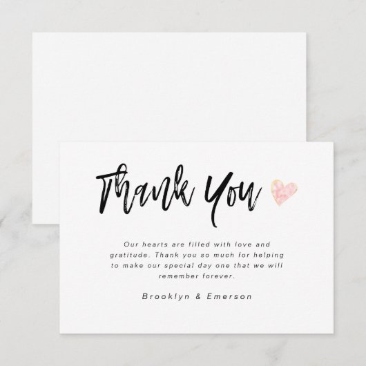 Moderne handgeschreven hart trouwdag bedankkaart (Voorkant / Achterkant)