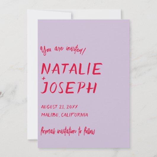 Moderne handgeschreven heldere funky vet retro bru save the date (Achterkant)