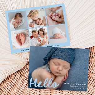 Moderne handgeschreven Hello Blauwe Foto Collage G Aankondiging