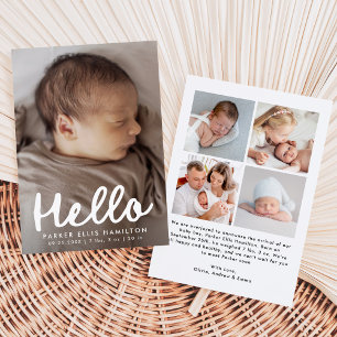 Moderne handgeschreven Hello fotocollage geboorte Aankondiging