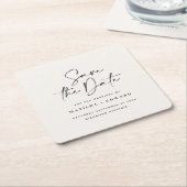 Moderne handgeschreven huwelijksaankondiging typog kartonnen onderzetters (Schuin)