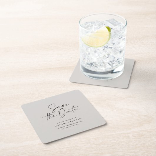 Moderne handgeschreven huwelijksaankondiging typog kartonnen onderzetters (Insitu)