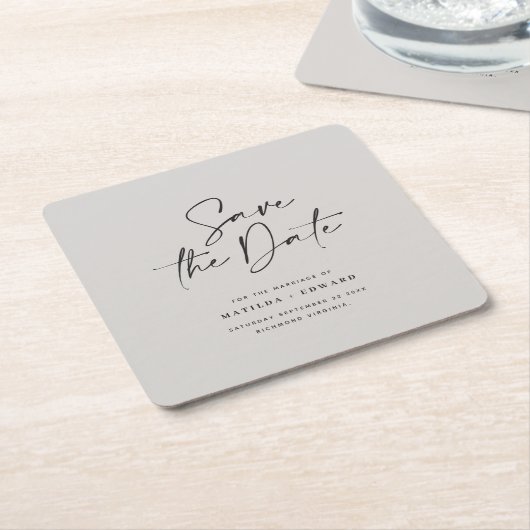 Moderne handgeschreven huwelijksaankondiging typog kartonnen onderzetters (Schuin)