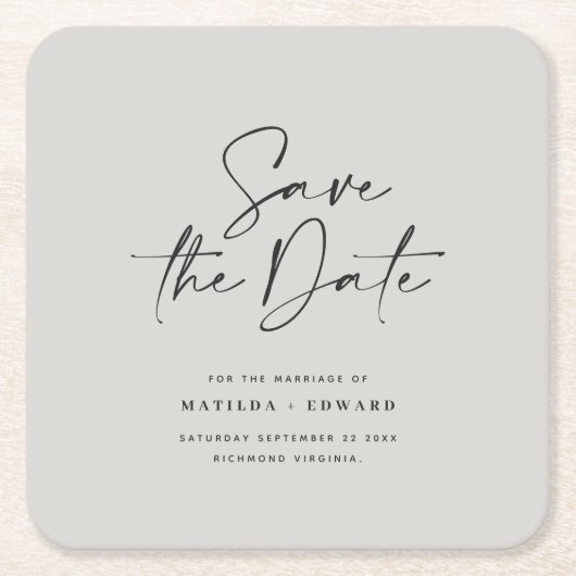 Moderne handgeschreven huwelijksaankondiging typog kartonnen onderzetters (Voorkant)