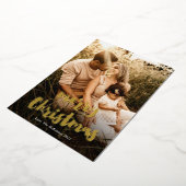 Moderne, handgeschreven, kerstfoto Gold Folie Feestdagenkaart (Gedraaid)