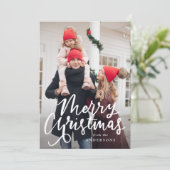 Moderne handgeschreven Kerstmis-script-foto Feestdagenkaart (Staand voorkant)