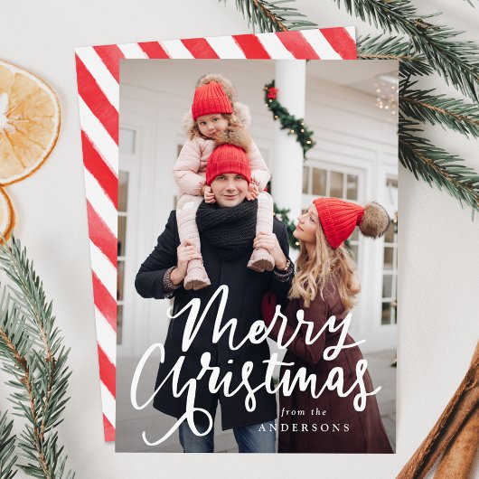 Moderne handgeschreven Kerstmis-script-foto Feestdagenkaart