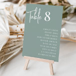 Moderne handgeschreven   klassieke seriële gastnam kaart<br><div class="desc">Eenvoudige en chic table number cards in Eucalyptus Green en white maken een elegante verklaring bij uw bruiloft of gebeurtenis. Het ontwerp kenmerkt "lijst [aantal]"in handgeschreven manuscript het schrijven,  met individuele gastnamen hieronder in chronologieserie typografie. Het ontwerp herhaalt zich aan beide zijden.</div>