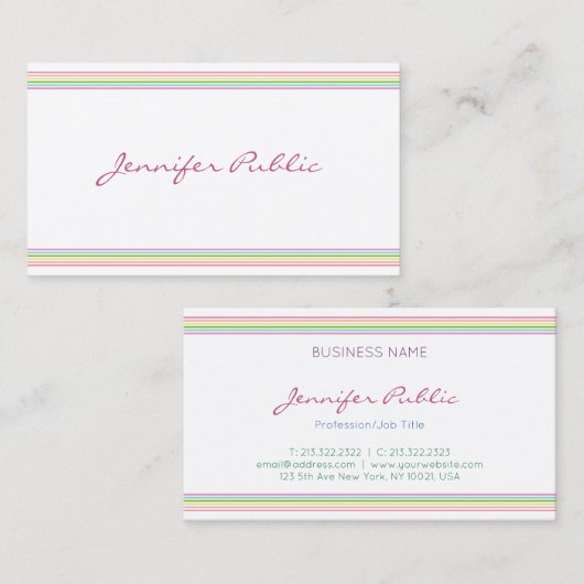 Moderne handgeschreven, kleurrijke gestripte Sjabl Visitekaartje (Voorkant / Achterkant)