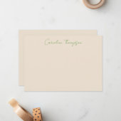 Moderne Handgeschreven Manuscript Groene Gepersona Notitiekaartje (Voorkant / Achterkant in situ)