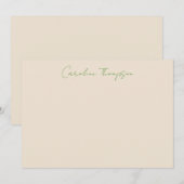 Moderne Handgeschreven Manuscript Groene Gepersona Notitiekaartje (Voorkant / Achterkant)