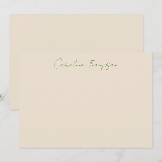 Moderne Handgeschreven Manuscript Groene Gepersona Notitiekaartje (Voorkant / Achterkant)