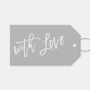 MODERNE HANDGESCHREVEN met liefde grijs witte teks Cadeaulabel