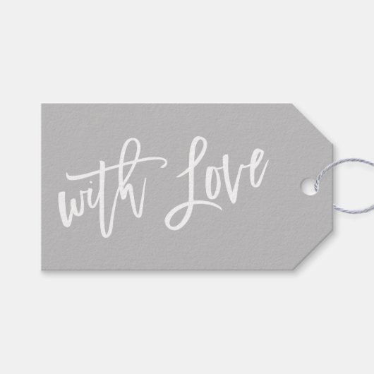 MODERNE HANDGESCHREVEN met liefde grijs witte teks Cadeaulabel (Voorkant (Horizontaal))