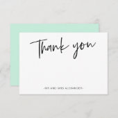 Moderne handgeschreven mintgroene bedankje bedankkaart (Voorkant / Achterkant)
