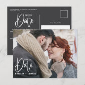 Moderne handgeschreven monochrome foto's bruiloft briefkaart (Voorkant / Achterkant)