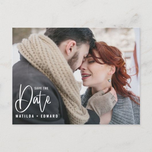 Moderne handgeschreven monochrome foto's bruiloft briefkaart (Voorkant)