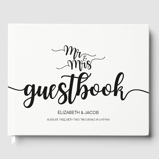 Moderne handgeschreven Mr. en Mrs Wedding Guestboo Gastenboek (Voorkant)
