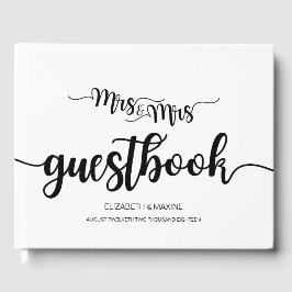 Moderne handgeschreven Mrs en Mrs Wedding Guestboo Gastenboek
