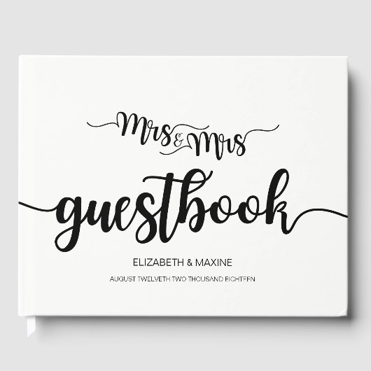 Moderne handgeschreven Mrs en Mrs Wedding Guestboo Gastenboek (Voorkant)