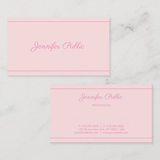Moderne handgeschreven naam Elegant Roze Trendy Sc Visitekaartje (Voorkant / Achterkant)