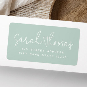 Moderne handgeschreven naam lichtgroen retouradres etiket