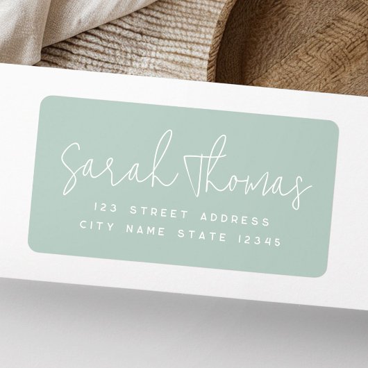 Moderne handgeschreven naam lichtgroen retouradres etiket