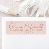 Moderne handgeschreven naam zwart roze retouradres etiket (Insitu)