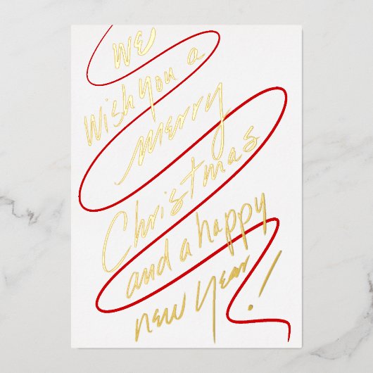 Moderne handgeschreven rode en gouden script ontwe folie feestdagenkaart (Voorkant)