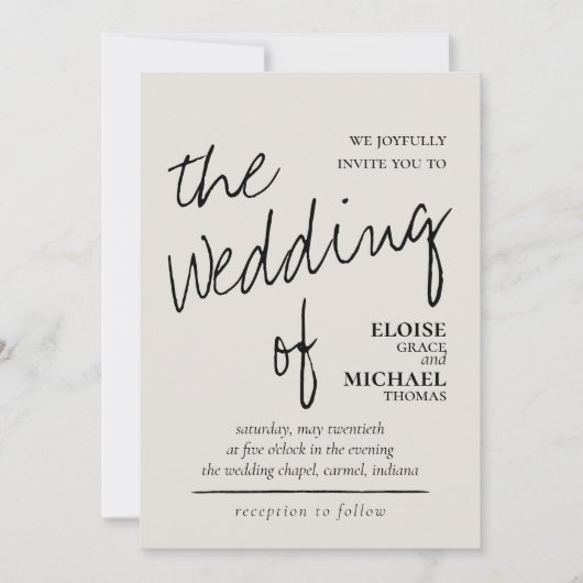 Moderne handgeschreven romantische foto bruiloft kaart (Voorkant)