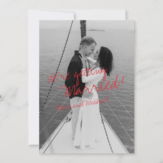 Moderne handgeschreven romantische foto bruiloft kaart (Achterkant)