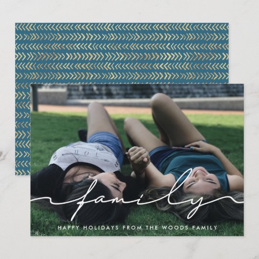 Moderne handgeschreven script familie foto feestdagenkaart (Voorkant / Achterkant)