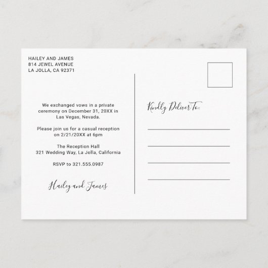 Moderne handgeschreven script foto-bruiloft aankondigingskaart (Achterkant)