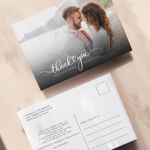 Moderne handgeschreven script foto dank je briefkaart