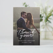 Moderne handgeschreven script foto trouwdag bedankkaart (Staand voorkant)