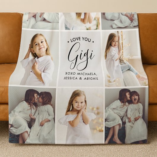 Moderne handgeschreven script Love You Gigi 8-foto Fleece Deken