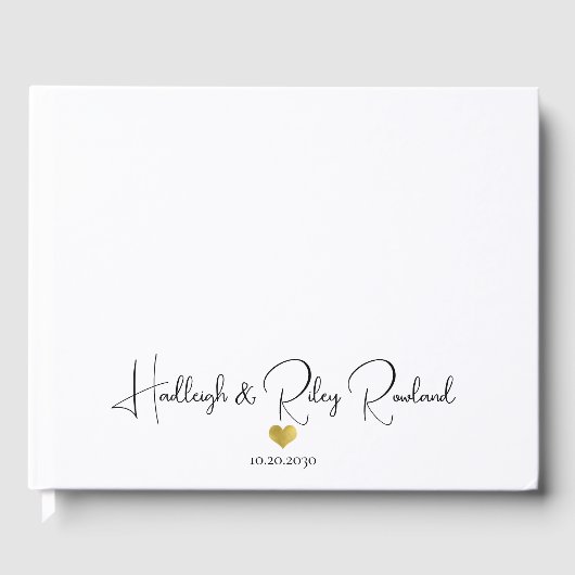 Moderne handgeschreven script naam gouden hart tro gastenboek (Voorkant)