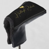 Moderne handgeschreven script naam monogram zwart golfheadcover (3/4 voorkant)
