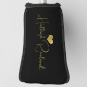 Moderne handgeschreven script naam monogram zwart golfheadcover (Draai 90)