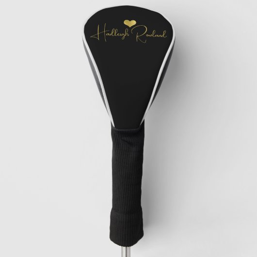 Moderne handgeschreven script naam zwart monogram golfheadcover (Voorkant)