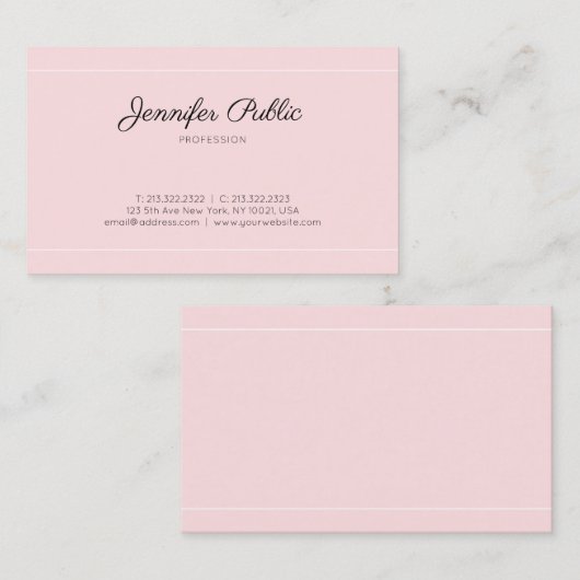 Moderne handgeschreven Script Plain Elegant Roze L Visitekaartje (Voorkant / Achterkant)