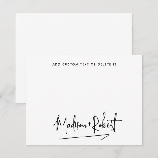 Moderne handgeschreven script voor bruiloft minima notitiekaartje (Voorkant / Achterkant)