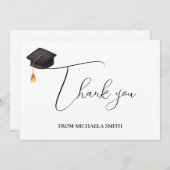 Moderne handgeschreven script zwarte afstudeerdop bedankkaart (Voorkant / Achterkant)