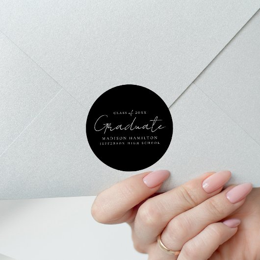 Moderne Handgeschreven Script Zwarte Afstuderen Ronde Sticker