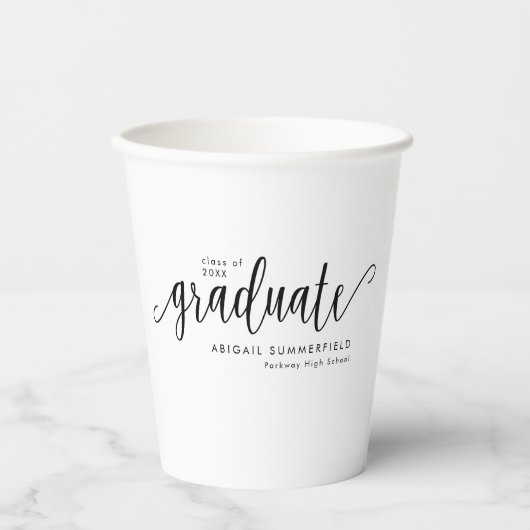 Moderne handgeschreven scriptafstudeerfeest papieren bekers (Voorkant)