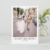 Moderne handgeschreven scriptie & 4 foto's Huwelij Bedankkaart (Staand voorkant)