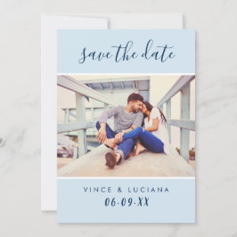 Moderne handgeschreven scriptie marineblauwe trouw save the date