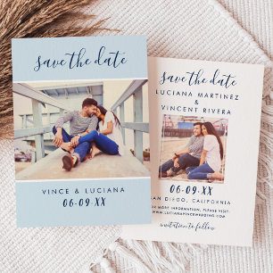 Moderne handgeschreven scriptie marineblauwe trouw save the date