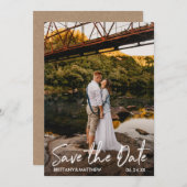 Moderne handgeschreven scriptkoppeling foto Kraft Save The Date (Voorkant / Achterkant)